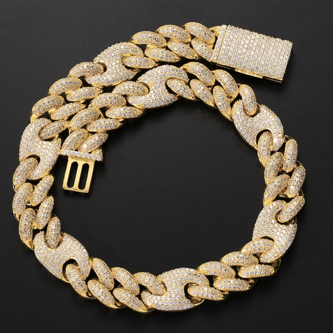 Hip Hop Men Copper Zirconia Cuban Link Chain Necklace Iced Out Gold Silver Plated Mariner Link Jewelry For Party Show