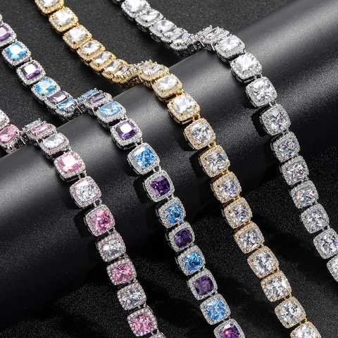 Hip Hop Iced Out Square Cubic Zirconia Necklace And Bracelet Copper Gold Silver Plated Luxury Personalized Jewelry For Men