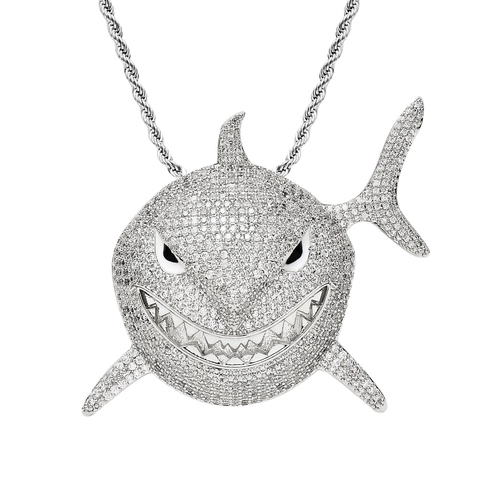 Hip Hop Großer Hai Anhänger Halskette Für Herren Vereist Zirkonia Kupfer Schmuck Gold Silber Rosa Kubanische Seilkette