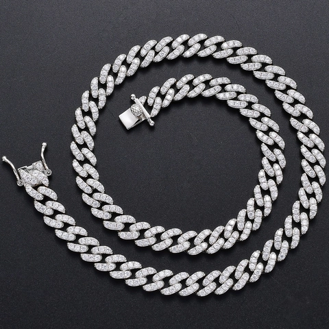 Hip Hop Single Row Cubic Zirconia Cuban Link Chain Necklace Gold Rose Gold Silver Plated Iced Out Jewelry For Men Women