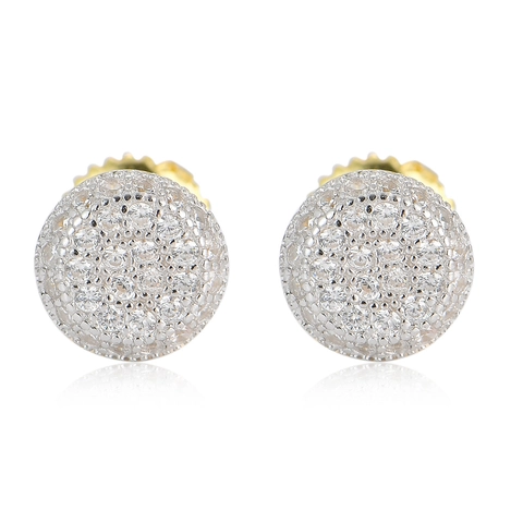 Hip Hop 925 Sterling Silver Round Stud Earrings For Men Women Iced Out Cubic Zirconia Micro Pave Screw Back Party Jewelry