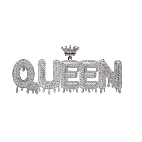 Collana con Pendente Iniziale Hip Hop Corona Design a Goccia Oro Argento Placcato Rame Zirconia Gioielli per Uomo Donna Festa