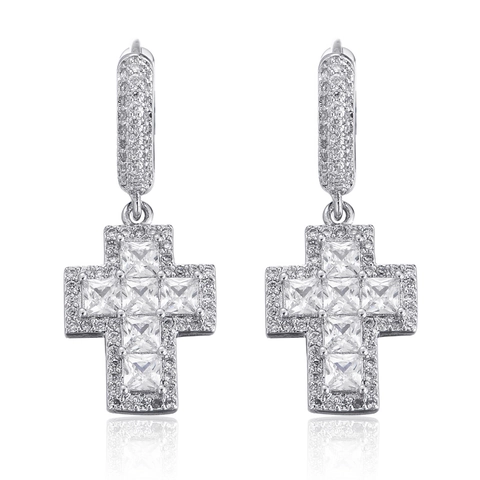 Hiphop Iced Out Cross Drop Earrings For Men Women Copper Micro Pave Zirconia 14K Gold Silver Plated Streetwear Jewelry