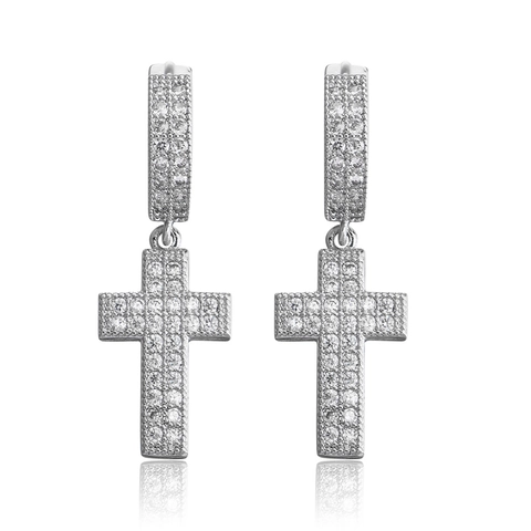 Hiphop Cross Drop Earrings With 925 Sterling Silver Earring Post 14K Gold Plated Brass Zirconia Jewelry For Men Women