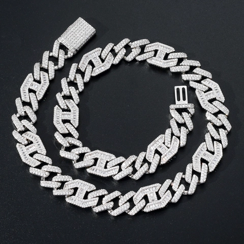 Hip Hop Copper Zirconia Cuban Link Necklace For Men Women Iced Out Baguette Pave Gold Silver Chain Choker Luxurious Jewelry
