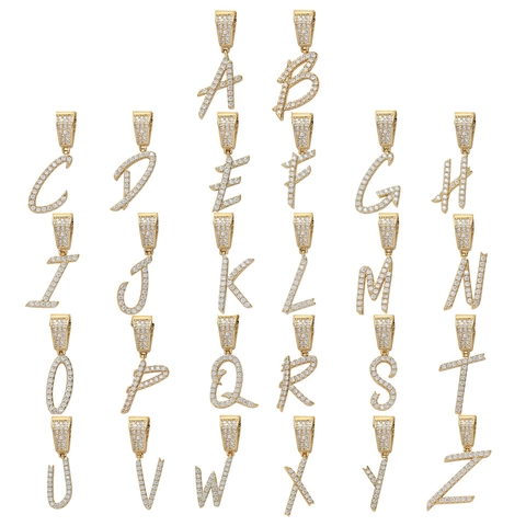 Hip Hop Kursiver Anfangsbuchstabe Anhänger Kette Kupfer Mikro Pave Zirkonia Vereist Streetwear Schmuck Geschenk Für Herren