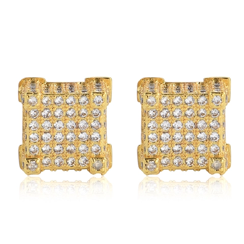 Hiphop Square Copper Stud Earrings With 925 Sterling Silver Earring Post Pave Zirconia Screw Back Earrings For Men Women Jewelry