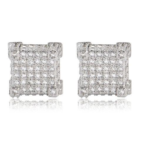Hiphop Square Copper Stud Earrings With 925 Sterling Silver Earring Post Pave Zirconia Screw Back Earrings For Men Women Jewelry