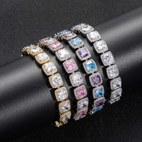 Herren Hip Hop Armband Kupfer Quadratischer Zirkonia Luxus Iced Out Kette Armband Mode Schmuck Gold Silber Plattiert