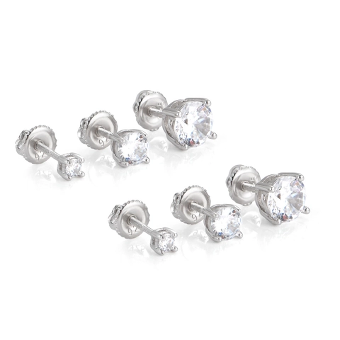 925 Sterling Silver Zirconia Stud Earrings Hip Hop Iced Out Round Screw Back Earrings For Women Men Minimalist Jewelry Gift