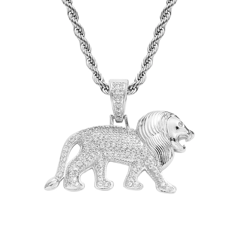 Collana con Pendente a Testa di Leone Hip Hop da Uomo in Rame Placcato Oro 18K Argento con Zirconia Micro Intarsiata Collana Animale Catena a Spirale in Acciaio Inossidabile