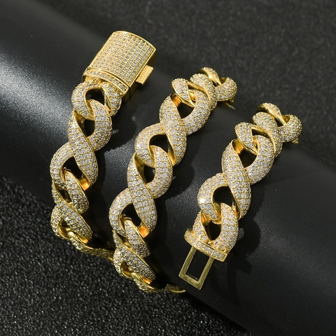Hip Hop Infinity Loop Wide Cuban Link Chain Necklace Micro Pave Zirconia Copper Jewelry For Men Rose Gold Silver Two Tone Iced Out Chain