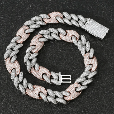 Collana Hip Hop Mariner Cuban Splicing Full Zirconia Cubica Bicolore Oro Argento Placcato Catena Di Rame Per Uomo Gioielli