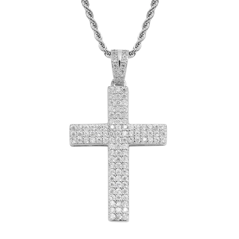 Men Hip Hop Cross Pendant Necklace Copper With 5A Cubic Zirconia Inlaid Gold Silver Plated Rope Chain Iced Out Jewelry