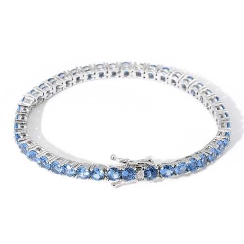Hip Hop 4mm Hellblau Zirkonia Tennis Armband Kupfer Platin Überzogen Runde Stein Kette Für Herren Damen Mode Schmuck Geschenk