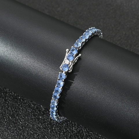 Hip Hop 4mm Hellblau Zirkonia Tennis Armband Kupfer Platin Überzogen Runde Stein Kette Für Herren Damen Mode Schmuck Geschenk