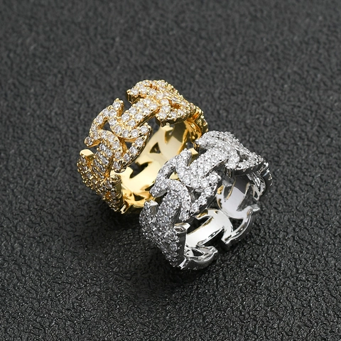 Anello in Rame Hip Hop Traforato Per Uomo Donna Con Zirconia Ghiacciata Segno del Dollaro Geometrico Gioielli Streetwear Regalo
