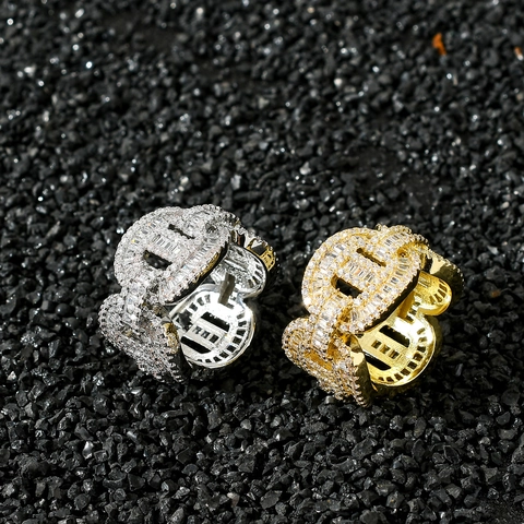Hip Hop Ring Mikropavé Zirkonia Iced Out T Square Verriegelung Link Kupfer Vergoldet Schmuck Für Herren Party Club