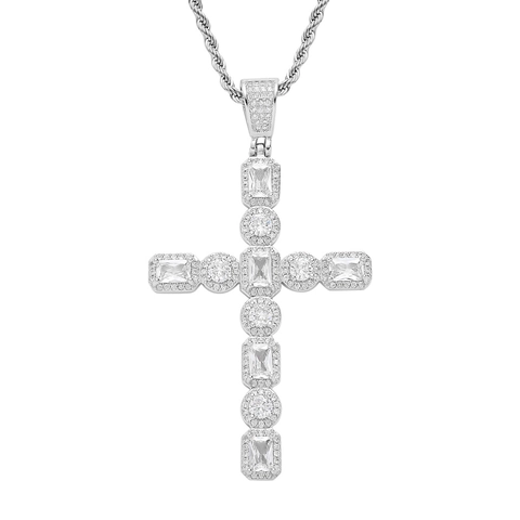 Collana con Ciondolo a Croce Hip Hop Rame Zircone Acciaio Inossidabile Catena a Corda Oro Argento Gioielli da Uomo