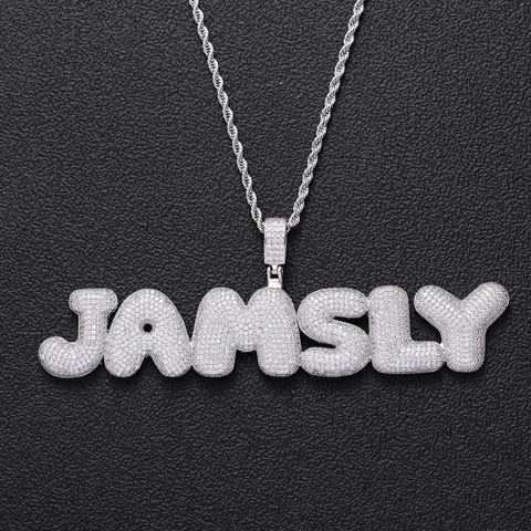 Hip Hop Iced Out Bubble Letter Pendant Necklace Zirconia Personalized Alphabet Copper Jewelry Men Women Rope Chain