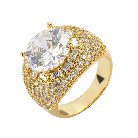 Hip Hop Herren Kupfer Ring Große Runde Zirkonia Eingelegt Breite Band Gold Silber Überzogen Iced Out Schmuck Herren Ring