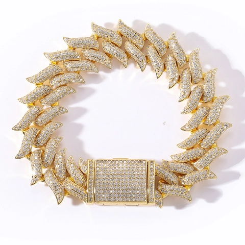 Bracciale da Uomo Hip Hop Ghiacciato Maglia Cubana in Rame Zirconia Punta di Spina Braccialetto a Catena per Uomo Regalo Gioielli Oro Argento