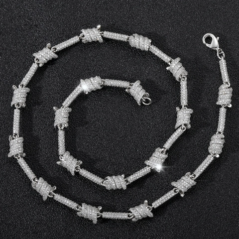 Iced Out Barbed Wire Link Chain Necklace Hip Hop Copper Zirconia Real Gold Plated Personalized Men Women Fashion Jewelry