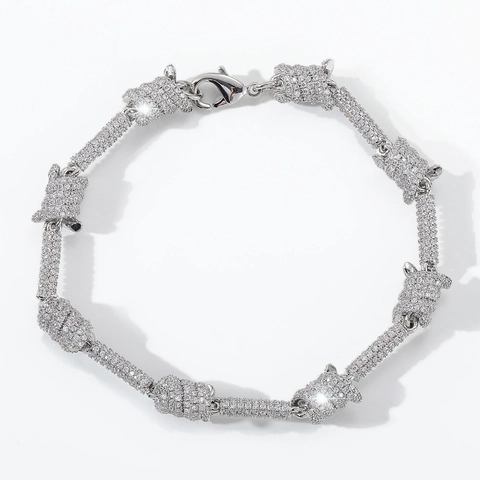 Hip Hop Barbed Wire Link Bracelet Copper Full Zirconia Inlaid Iced Out Cuban Chain Fashion Jewelry Gift For Men Women