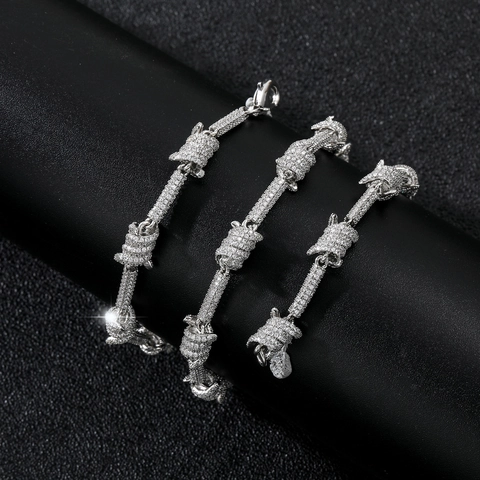 Iced Out Barbed Wire Link Chain Necklace Hip Hop Copper Zirconia Real Gold Plated Personalized Men Women Fashion Jewelry