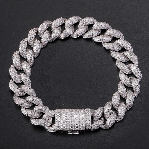 Hip Hop Bubble Cuban Link Bracelet Iced Out Micro Pave Zirconia Jewelry Gold Silver Plated Copper Chain For Men Women