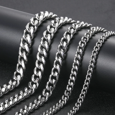 Hip Hop Stainless Steel Cuban Link Necklace For Men Women Gold Steel Color Classic Thick Curb Chain Fashion Jewelry Accessories