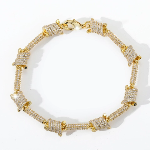 Hip Hop Barbed Wire Link Bracelet Copper Full Zirconia Inlaid Iced Out Cuban Chain Fashion Jewelry Gift For Men Women