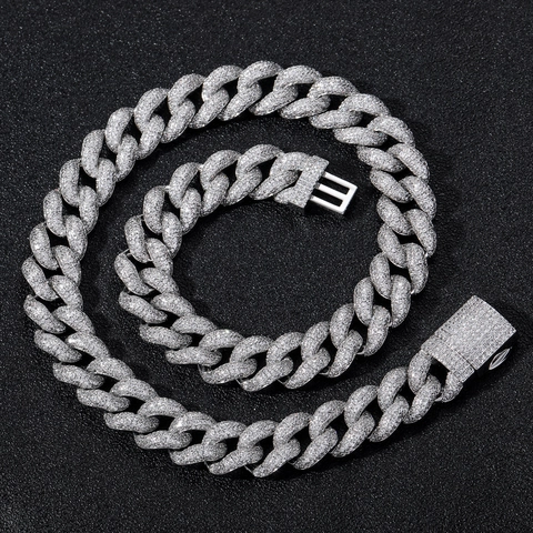 Hip Hop 15mm Iced Out Bubble Cuban Link Chain Necklace Copper Zirconia Jewelry For Men Gold Silver Plated Streetwear Gift