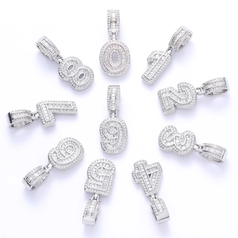 Hip Hop Kupfer Zirkonia Eingelegt Glückszahl Anhänger Nur Personalisiert Iced Out Nummer Schmuck Für Damen Herren