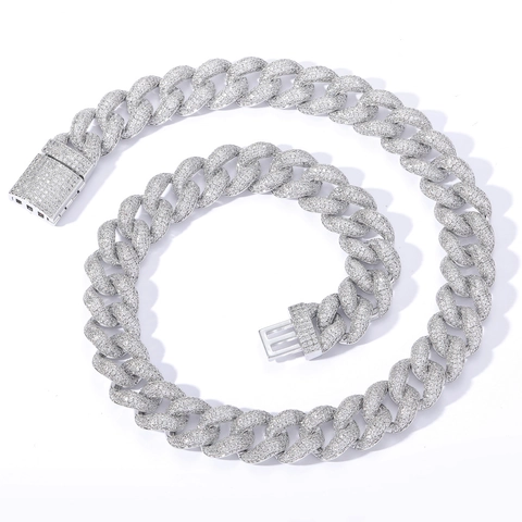 Hip Hop 15mm Iced Out Bubble Cuban Link Chain Necklace Copper Zirconia Jewelry For Men Gold Silver Plated Streetwear Gift
