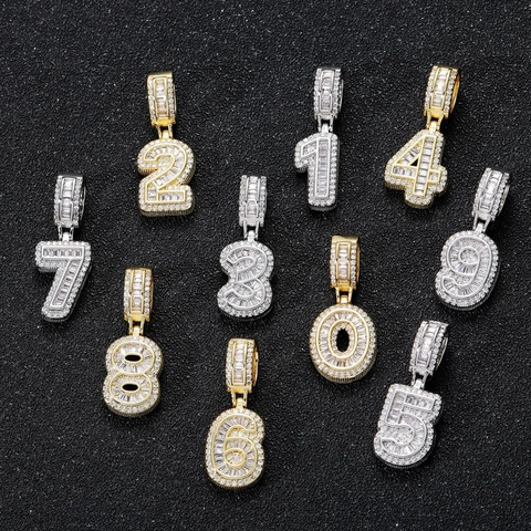 Hip Hop Kupfer Zirkonia Eingelegt Glückszahl Anhänger Nur Personalisiert Iced Out Nummer Schmuck Für Damen Herren