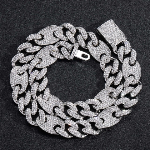 Hip Hop Alloy Rhinestone Cuban Mariner Link Necklace Gold Silver Color Iced Out Pave Necklace For Men Streetwear Jewelry