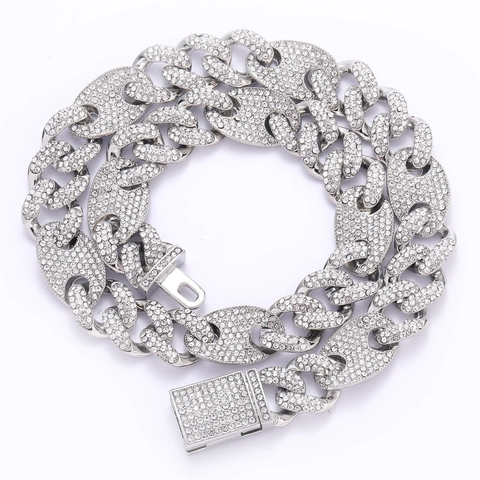 Hip Hop Alloy Rhinestone Cuban Mariner Link Necklace Gold Silver Color Iced Out Pave Necklace For Men Streetwear Jewelry