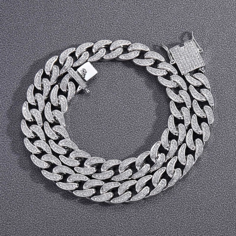 Hip Hop Iced Out Cuban Link Chain Alloy Rhinestone Luxury Bling Jewelry Necklace Bracelet For Men Women Street Party