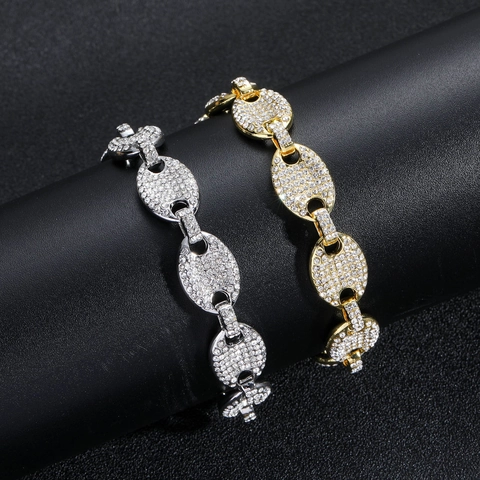 Hip Hop Legierung Strass Armband Iced Out Kaffeebohne Mariner Link Mode Herren Schmuck Streetwear Accessoire