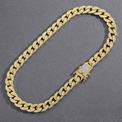 Hip Hop Iced Out Cuban Link Chain Alloy Rhinestone Luxury Bling Jewelry Necklace Bracelet For Men Women Street Party