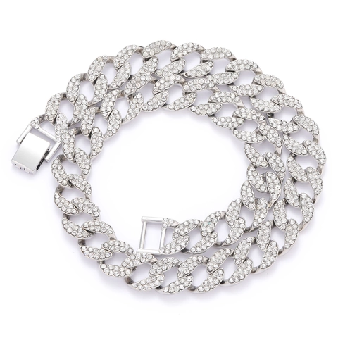 Men's Hip Hop Full Rhinestone Cuban Link Chain Alloy Necklace Gold Silver Plated Fashion Iced Out Jewelry For Men