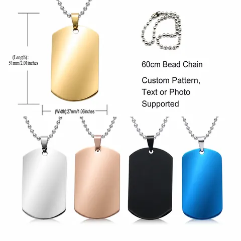 Minimalist Stainless Steel Dog Tag Pendant Necklace For Men Women Hip Hop Fashion Jewelry Bead Chain ID Tag Commemorative Gift