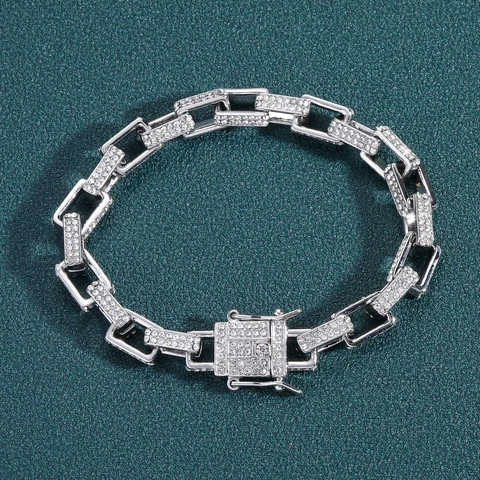 Bracciale Hip Hop Iced Out Lega Strass Catena Box Rettangolare Gioielli Moda Uomo Oro Argento Placcato Stile Lusso Scintillante