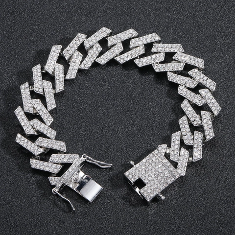 Hip Hop Cuban Link Bracelet Alloy Rhinestone Inlaid Wide Iced Out Chain For Men Streetwear Fashion Jewelry Gift