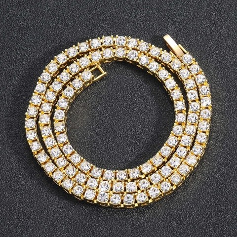 Hip Hop Alloy Single Row Rhinestone Tennis Chain Necklace For Men Women Iced Out Gold Silver Jewelry Gift 3mm 4mm 5mm 6mm