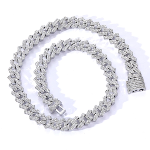 Hip Hop 12mm Rhombus Cuban Link Necklace For Men 18K Gold Silver Plated Iced Out Cubic Zirconia Chain Necklace Jewelry