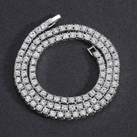 Hip Hop Alloy Single Row Rhinestone Tennis Chain Necklace For Men Women Iced Out Gold Silver Jewelry Gift 3mm 4mm 5mm 6mm