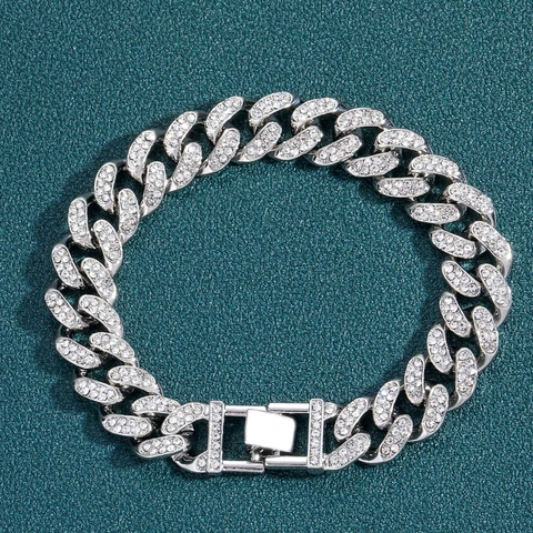 Bracciale Cuban Link Hip Hop da Uomo Iced Out in Lega con Strass Catena Spessa Gioielli alla Moda Streetwear Regalo