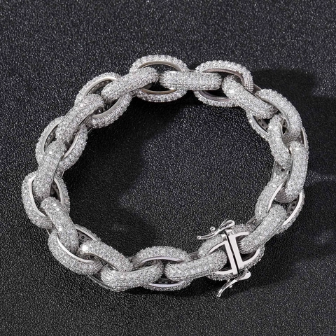Herren Hip Hop Iced Out Panzerarmband Kupfer Mikro-Pavé Zirkonia Mutige Persönlichkeit Mode Streetwear Schmuck Geschenk